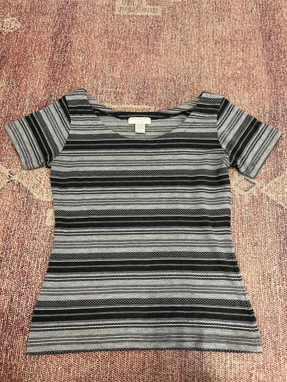 Express tricot 90’s vintage knit grey black stripe scoop neck top med
